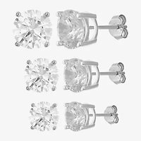Womens Cubic Zirconia Sterling Silver Round 3 Pair Earring Set