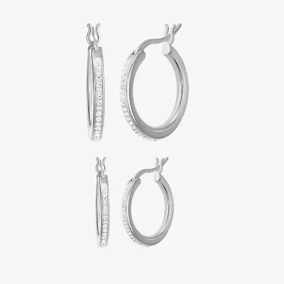 Womens White Crystal Sterling Silver Round 2 Pair Earring Set