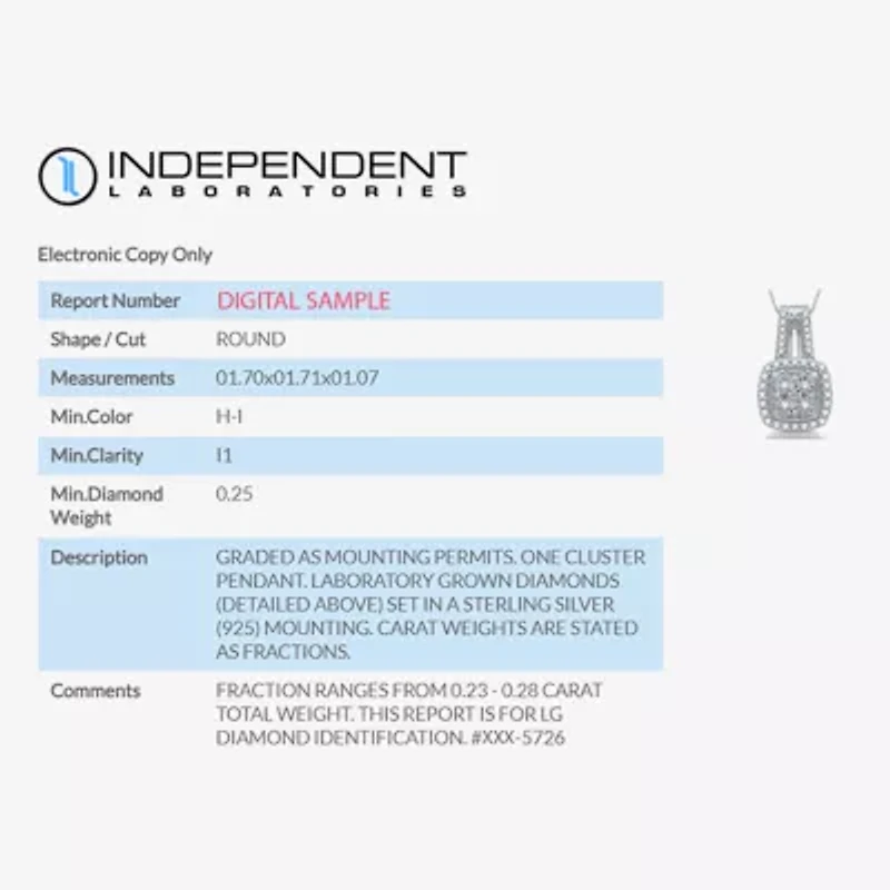 (H-I / I1) Womens 1/4 CT. T.W. Lab Grown White Diamond Sterling Silver 18 Inch Pendant Necklace