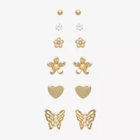Mixit Womens Cubic Zirconia Butterfly Flower Heart Hypoallergenic 6 Pair Earring Set