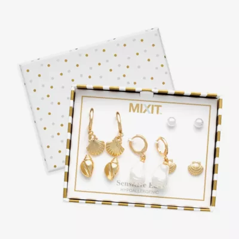 Mixit Womens Simulated Pearl Hypoallergenic 5 Pair Earring Set