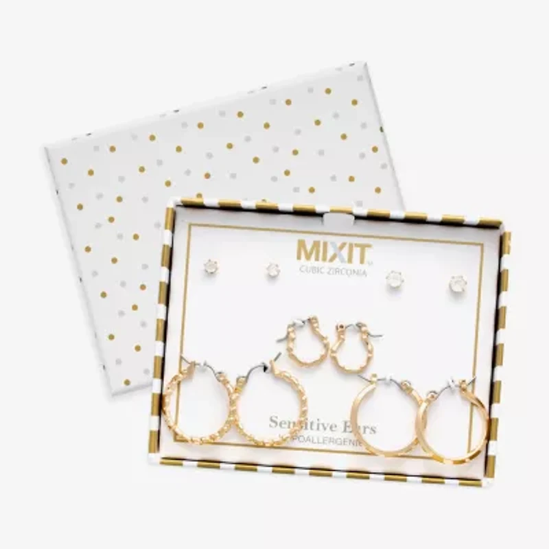 Mixit Womens Cubic Zirconia Hypoallergenic 5 Pair Earring Set