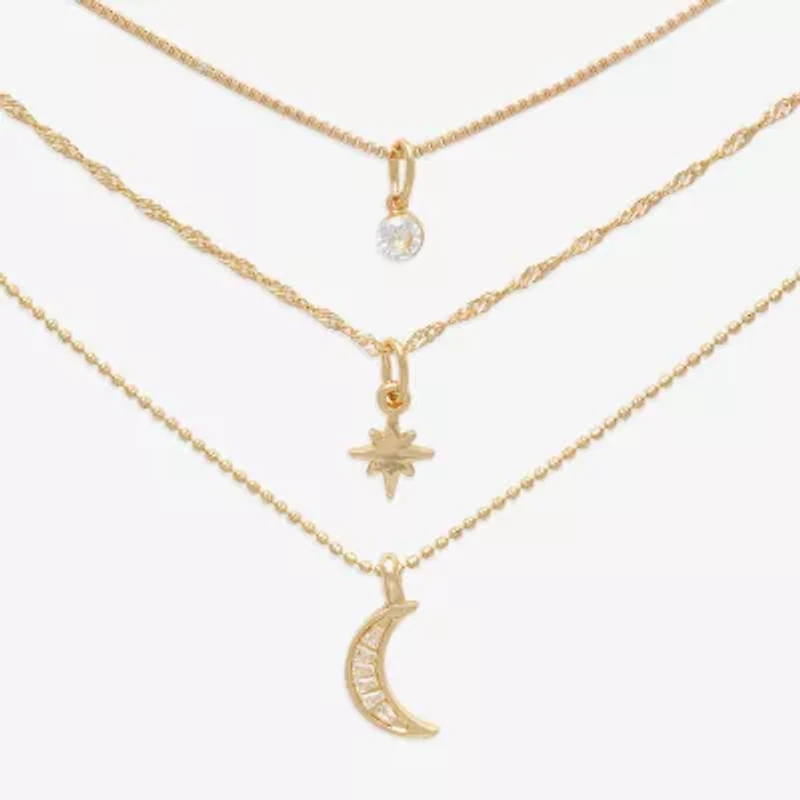 Mixit Womens Cubic Zirconia Moon Star Hypoallergenic 3-pc. Necklace Set