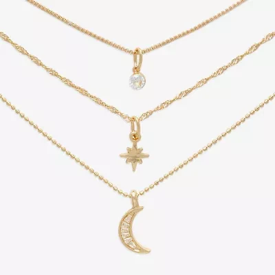 Mixit Womens Cubic Zirconia Moon Star Hypoallergenic 3-pc. Necklace Set