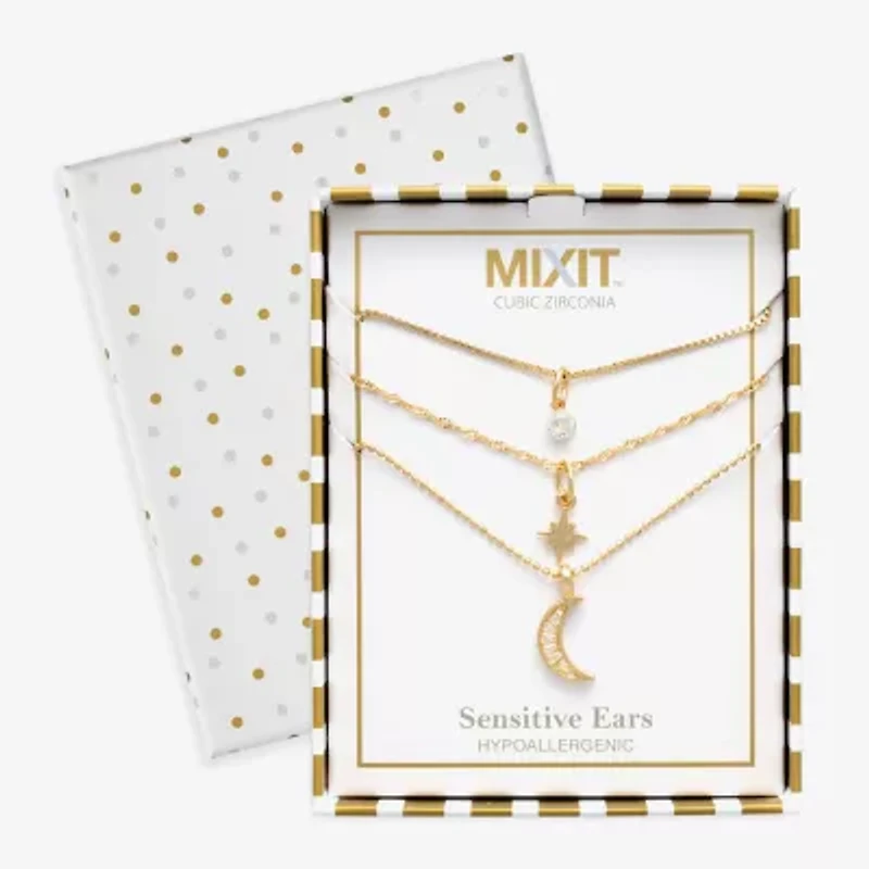 Mixit Womens Cubic Zirconia Moon Star Hypoallergenic 3-pc. Necklace Set
