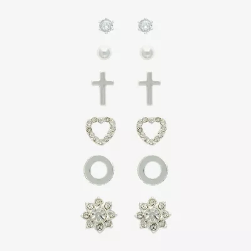 Mixit Womens Cross Flower Heart Hypoallergenic 6 Pair Jewelry Set