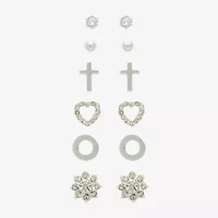 Mixit Womens Cross Flower Heart Hypoallergenic 6 Pair Jewelry Set