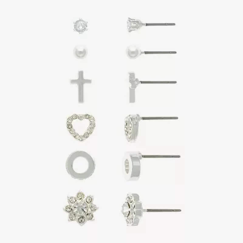 Mixit Womens Cross Flower Heart Hypoallergenic 6 Pair Jewelry Set