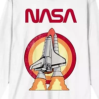 Womens Juniors Crew Neck Long Sleeve Loose Fit NASA Graphic T-Shirt