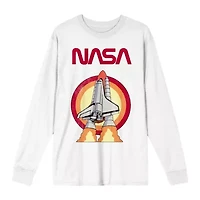 Womens Juniors Crew Neck Long Sleeve Loose Fit NASA Graphic T-Shirt