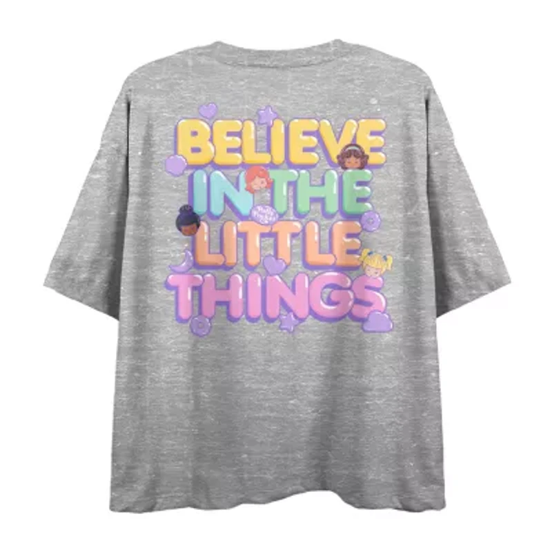 Polly Pocket Believe The Little Things Cropped Tee Womens Crew Neck Short Sleeve Loose Fit Juniors Graphic T-Shirt
