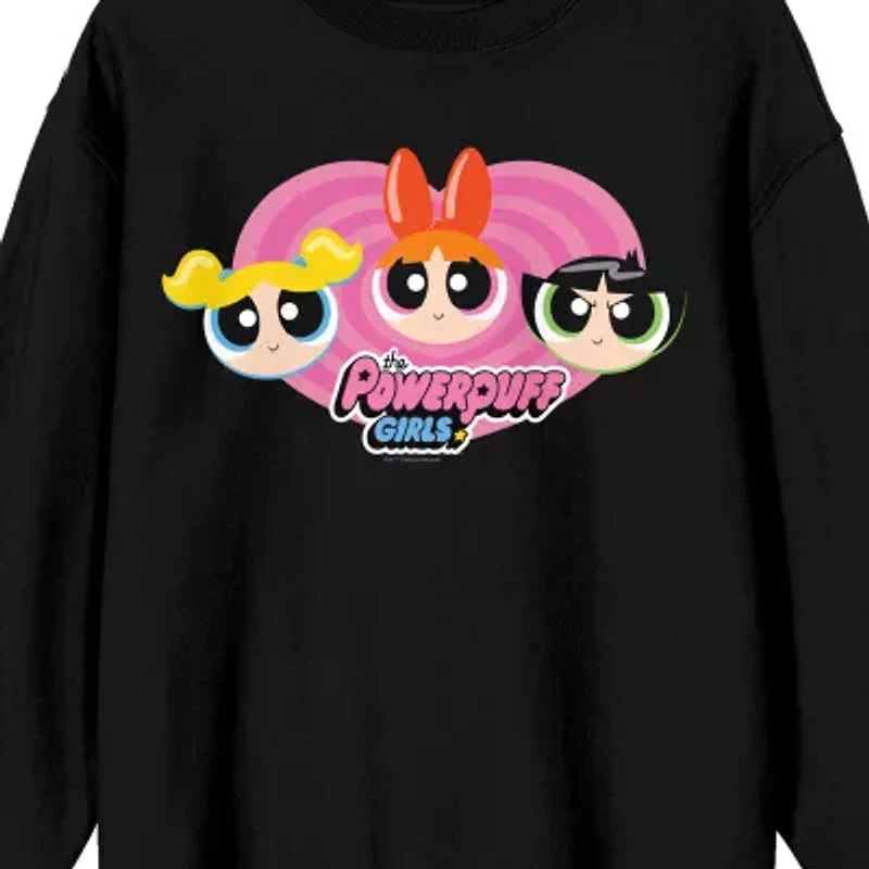 Womens Juniors Crew Neck Long Sleeve Powerpuff Girls Sweatshirt