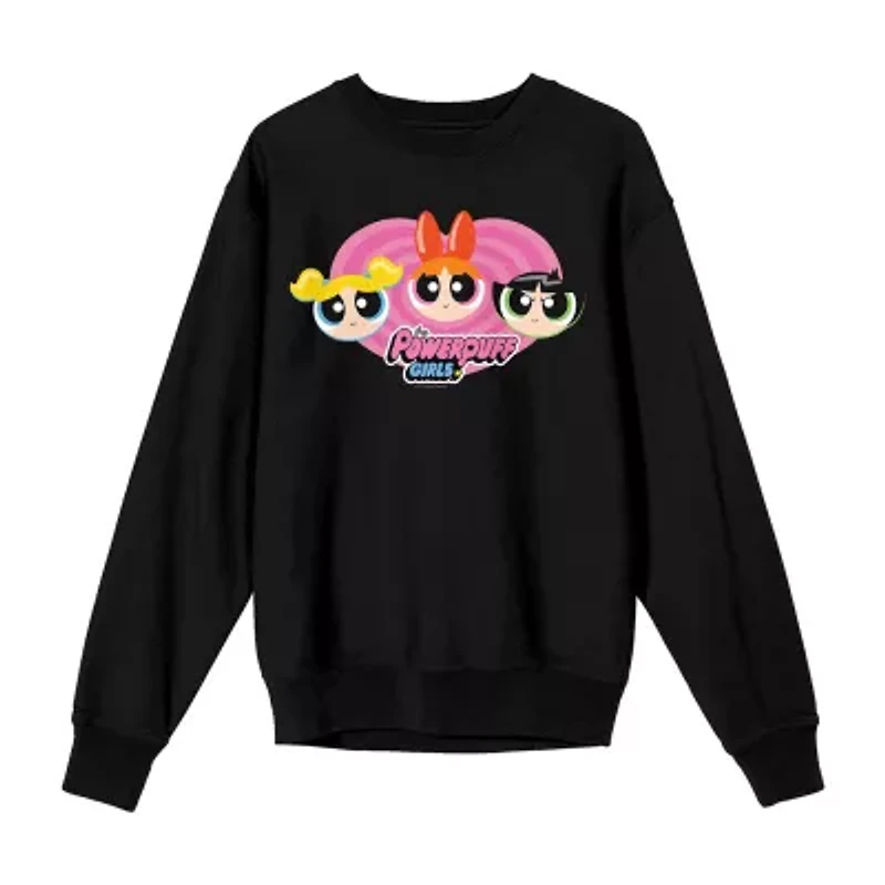 Womens Juniors Crew Neck Long Sleeve Powerpuff Girls Sweatshirt