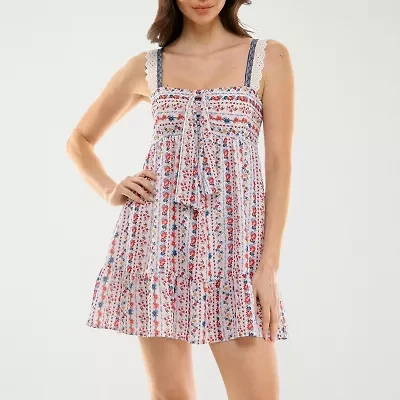 City Triangle Womens Sleeveless Floral Babydoll Dress Juniors
