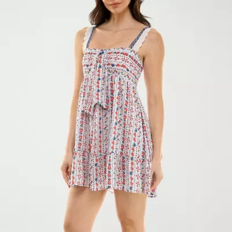 City Triangle Womens Sleeveless Floral Babydoll Dress Juniors