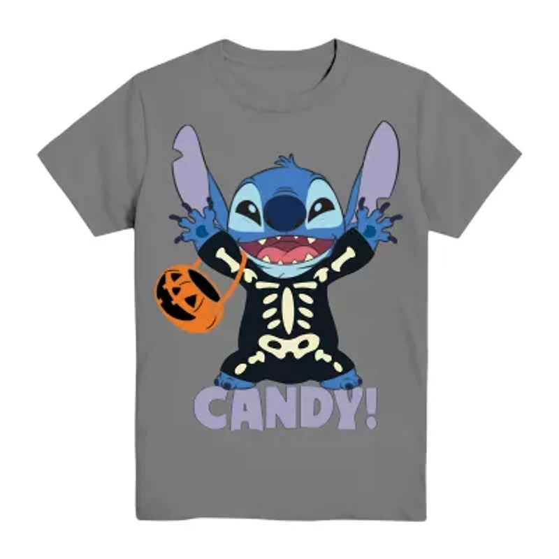 Disney Collection Little & Big Kid Boys Crew Neck Short Sleeve Regular Fit Lilo Stitch Graphic T-Shirt