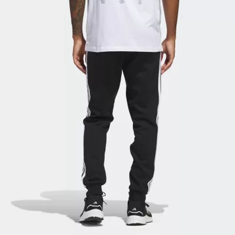 adidas 3 Stripe Mens Drawstring Waist Cuffed Regular Fit Fleece Active Jogger Pant