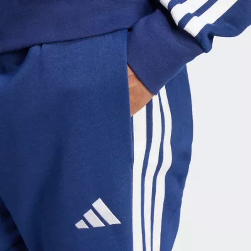 adidas 3 Stripe Mens Cuffed Mid Rise Regular Fit Fleece Active Jogger Pant