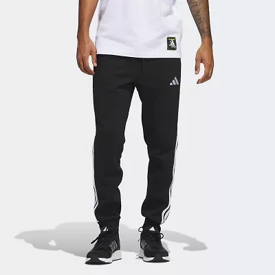 adidas 3 Stripe Mens Drawstring Waist Cuffed Regular Fit Fleece Active Jogger Pant
