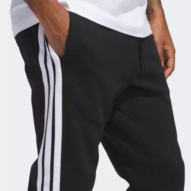 adidas 3 Stripe Mens Drawstring Waist Cuffed Regular Fit Fleece Active Jogger Pant
