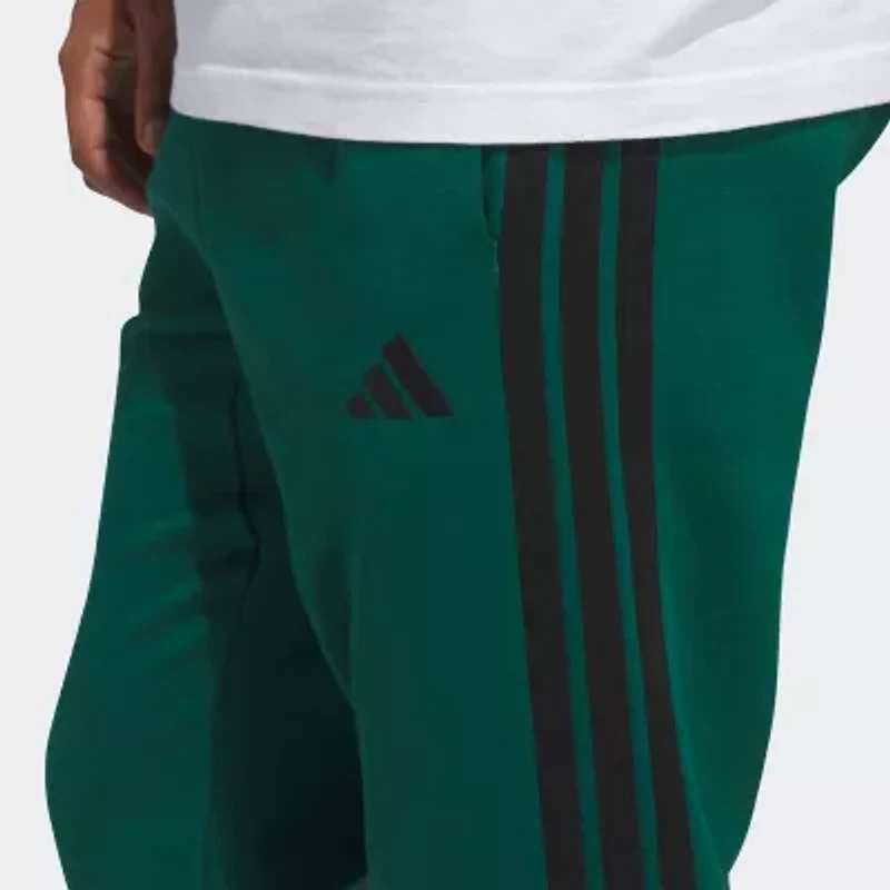 adidas 3 Stripe Mens Cuffed Mid Rise Regular Fit Fleece Active Jogger Pant