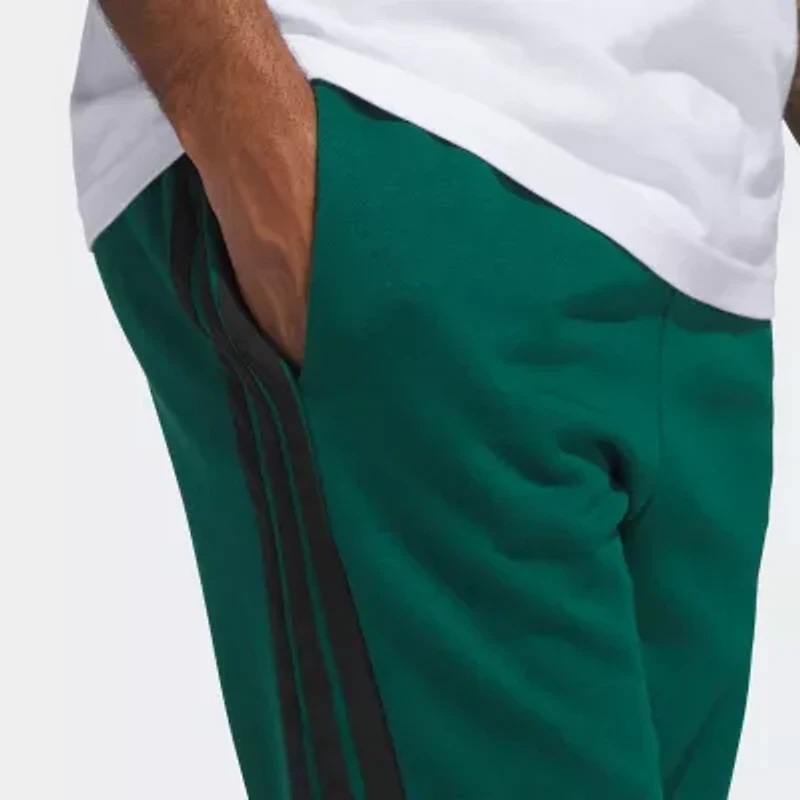 adidas 3 Stripe Mens Cuffed Mid Rise Regular Fit Fleece Active Jogger Pant