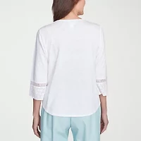Alfred Dunner Womens Crew Neck 3/4 Sleeve Blouse