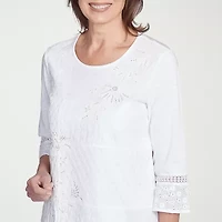 Alfred Dunner Womens Crew Neck 3/4 Sleeve Blouse