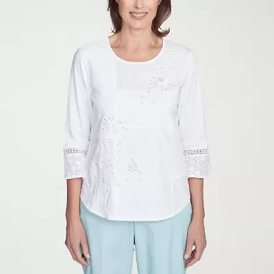 Alfred Dunner Womens Crew Neck 3/4 Sleeve Blouse