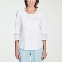 Alfred Dunner Womens Crew Neck 3/4 Sleeve Blouse