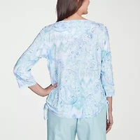 Alfred Dunner Womens Crew Neck 3/4 Sleeve Stretch Fabric T-Shirt
