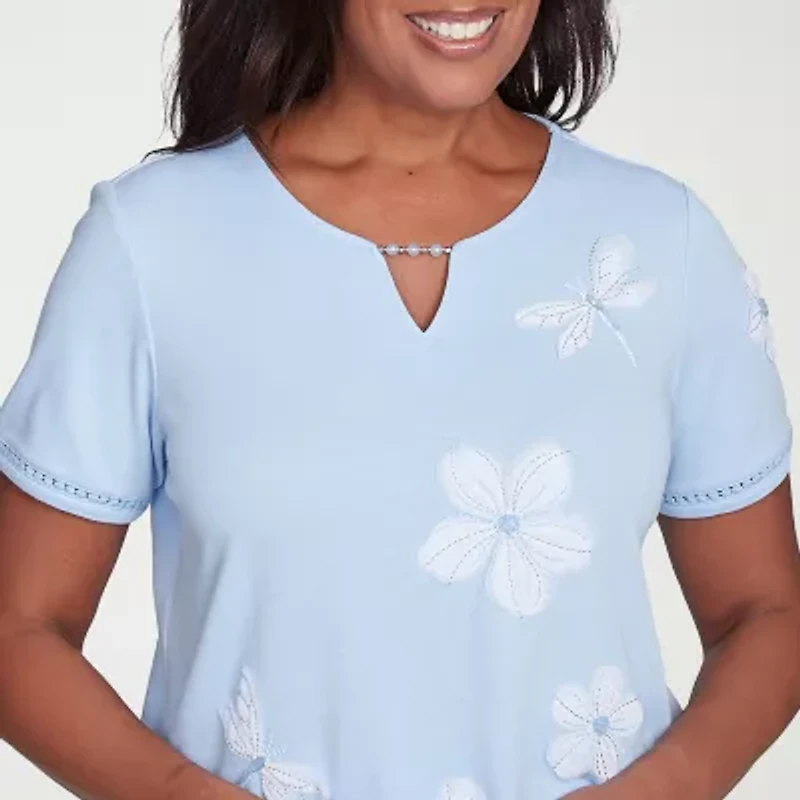 Alfred Dunner Womens Split Crew Neck Short Sleeve T-Shirt