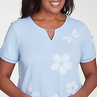 Alfred Dunner Womens Split Crew Neck Short Sleeve T-Shirt