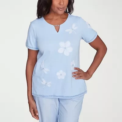 Alfred Dunner Womens Split Crew Neck Short Sleeve T-Shirt