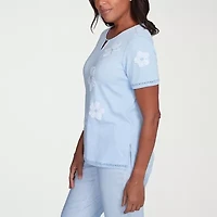 Alfred Dunner Womens Split Crew Neck Short Sleeve T-Shirt