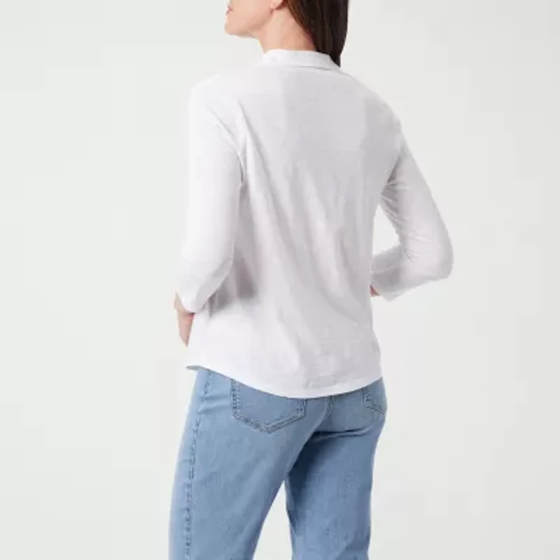 Gloria Vanderbilt Womens V Neck 3/4 Sleeve Polo Shirt