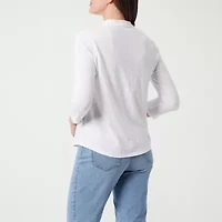 Gloria Vanderbilt Womens V Neck 3/4 Sleeve Polo Shirt
