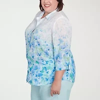 Alfred Dunner Womens 3/4 Sleeve Cuffed Sleeve Plus Button-Down Shirt