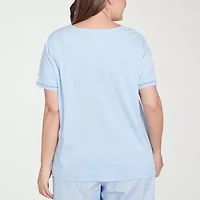 Alfred Dunner Womens Plus Split Crew Neck Short Sleeve T-Shirt