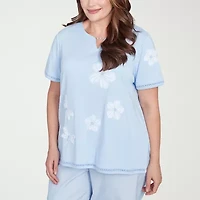 Alfred Dunner Womens Plus Split Crew Neck Short Sleeve T-Shirt