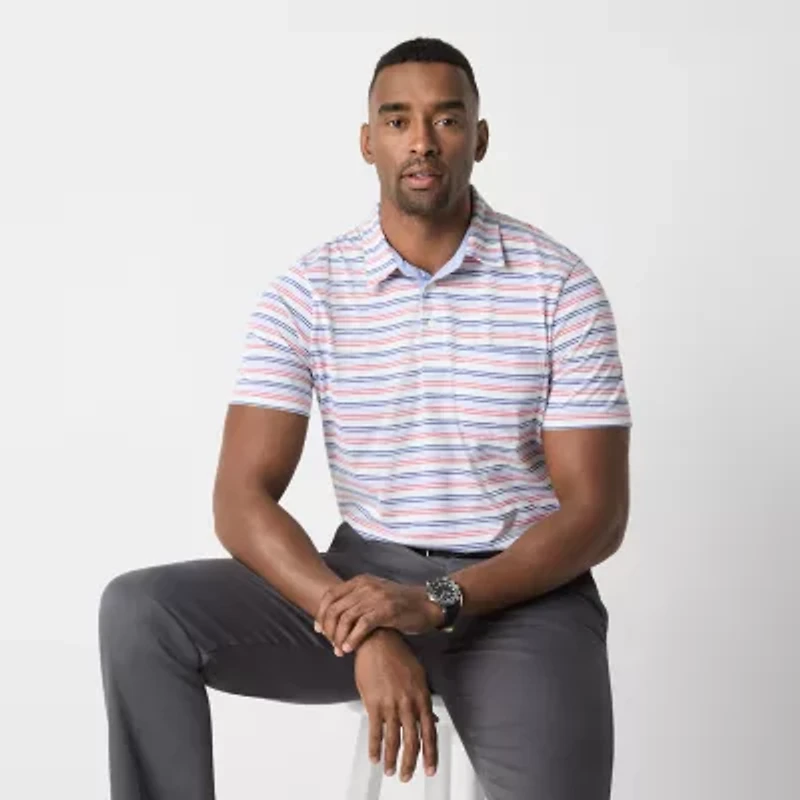 St. John's Bay Striped Sueded Jersey Mens Classic Fit Short Sleeve Polo Shirt