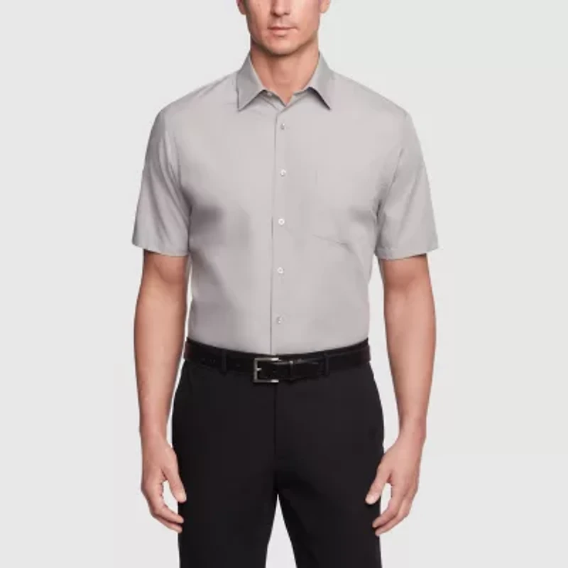 Van Heusen Easy Care Poplin Mens Regular Fit Short Sleeve Dress Shirt