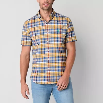 U.S. Polo Assn. Stretch Slub Mens Short Sleeve Classic Fit Fabric Embroidered Button-Down Shirt