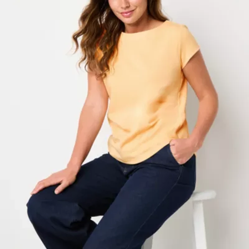 Liz Claiborne Womens Crew Neck Short Sleeve Tall Blouse