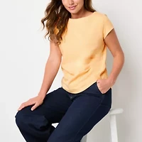 Liz Claiborne Womens Crew Neck Short Sleeve Tall Blouse