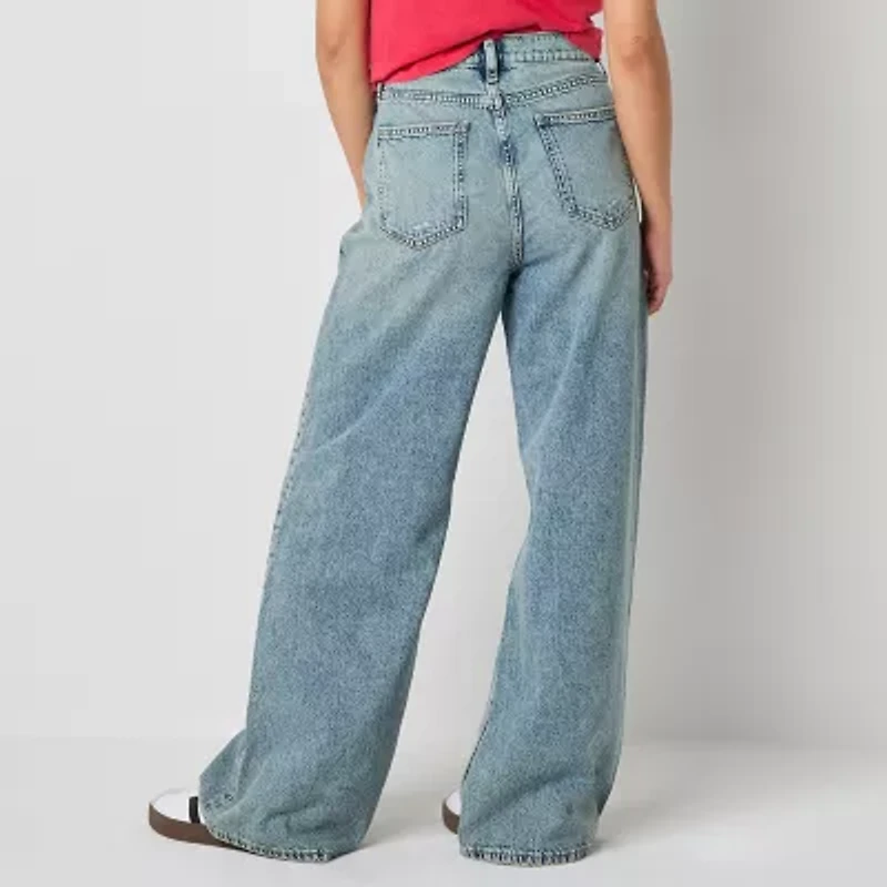 Arizona Airy Drape Womens Juniors Low Rise Ripped Baggy Fit Loose Fit Jean