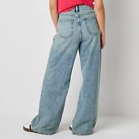 Arizona Airy Drape Womens Juniors Low Rise Ripped Baggy Fit Loose Fit Jean