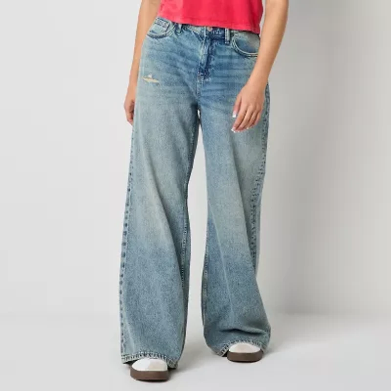 Arizona Airy Drape Womens Juniors Low Rise Ripped Baggy Fit Loose Fit Jean