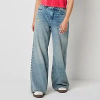 Arizona Airy Drape Womens Juniors Low Rise Ripped Baggy Fit Loose Fit Jean