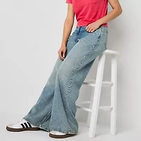 Arizona Airy Drape Womens Juniors Low Rise Ripped Baggy Fit Loose Fit Jean